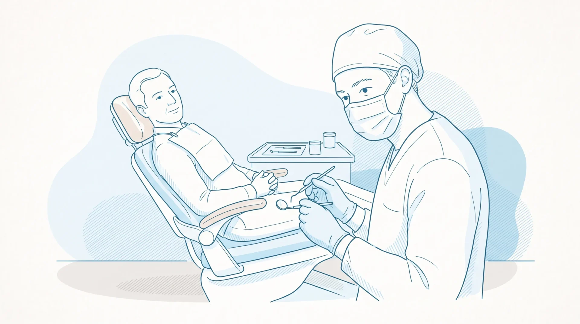 A dentist examines an adult patient during the visit that helps determine treatment prices.