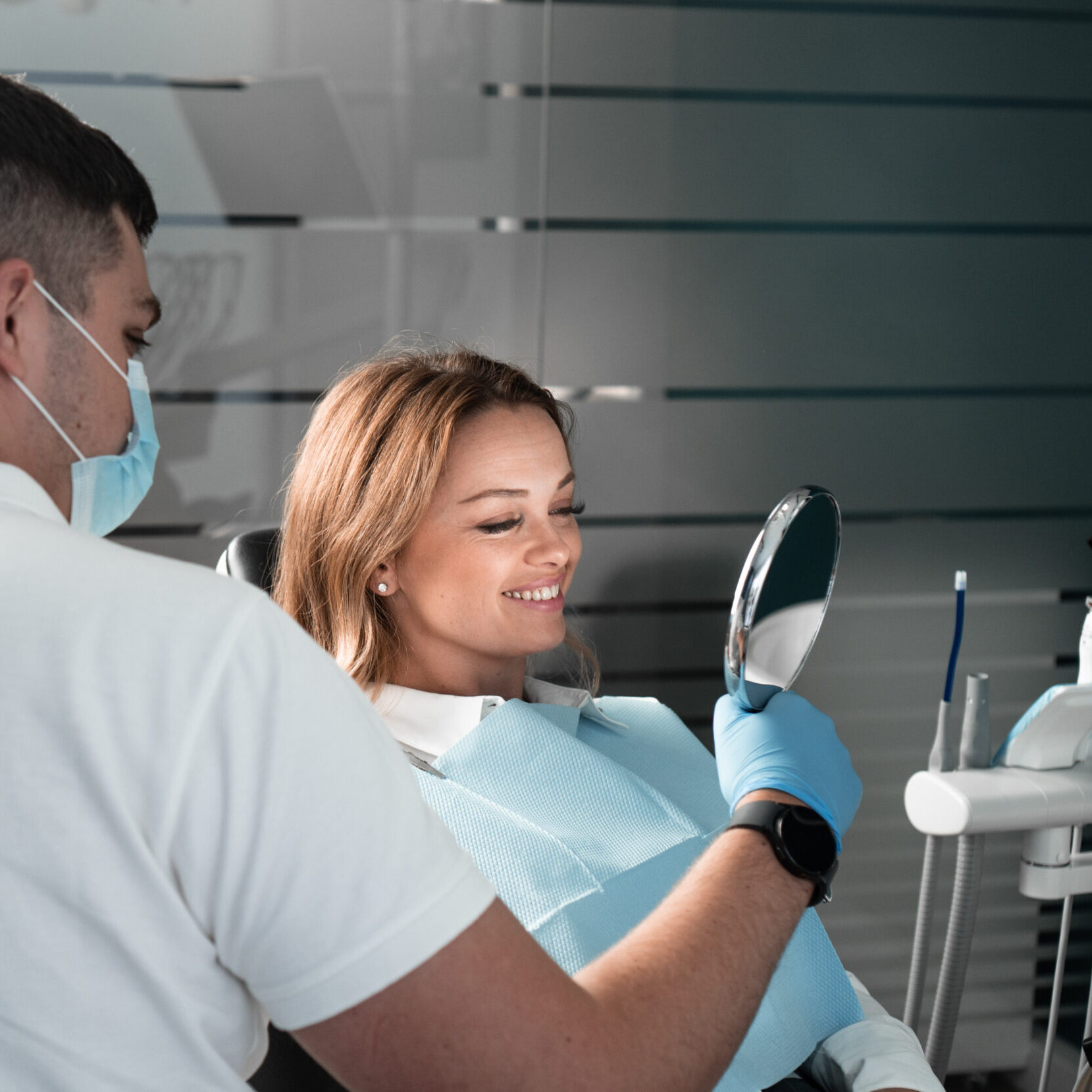 Happy veneer patient
