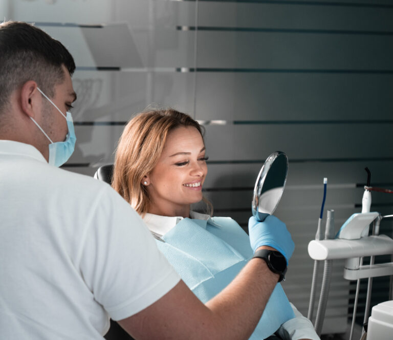 Happy veneer patient