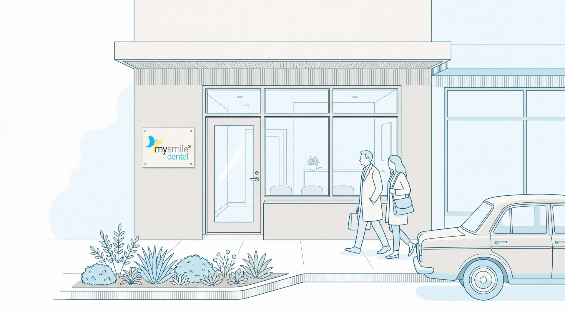 Sydenham dental clinic exterior on a quiet street with people passing the entrance.