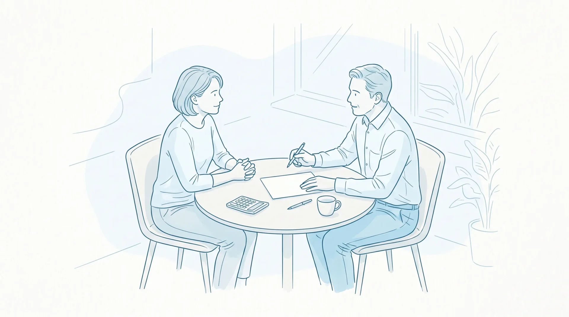 Two adults review a dental treatment quote during a calm whitening consultation.